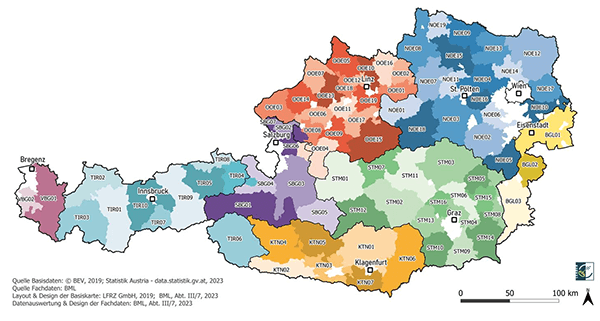 Die 77 LAG Regionen in Österreich - Karte